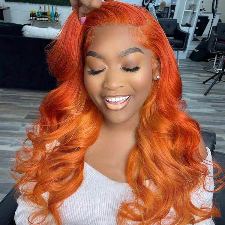 13x4 Lace Frontal TRILL Cosmic Orange Loose Body Wave Invisible Knots Natural Edges - Image 4
