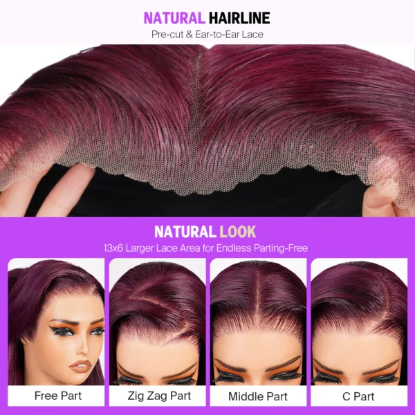 13x6 Dark Plum TRILL Glueless Wigs Body Wave With Drawstring 100% Human Hair Wig