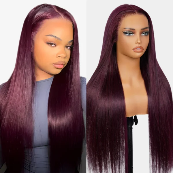 13x6 Dark Plum TRILL Glueless Wigs Body Wave With Drawstring 100% Human Hair Wig