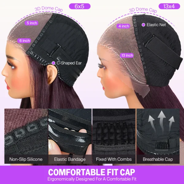 6x5 Invisible TRILL Knots & 13x4 Lace Frontal Dark Plum Body Wave Wigs Invisible knots Natural Hairline