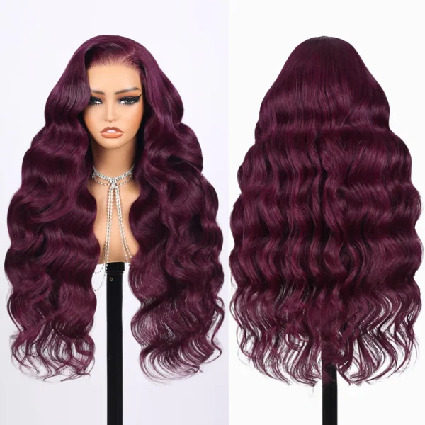 6x5 Invisible TRILL Knots & 13x4 Lace Frontal Dark Plum Body Wave Wigs Invisible knots Natural Hairline