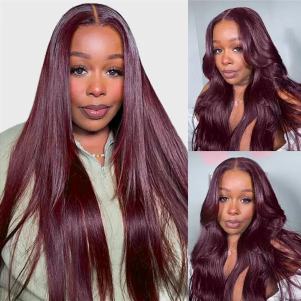 13x6 Dark Plum TRILL Glueless Wigs Body Wave With Drawstring 100% Human Hair Wig