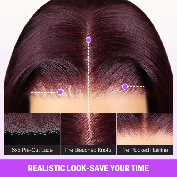 6x5 Invisible TRILL Knots & 13x4 Lace Frontal Dark Plum Body Wave Wigs Invisible knots Natural Hairline