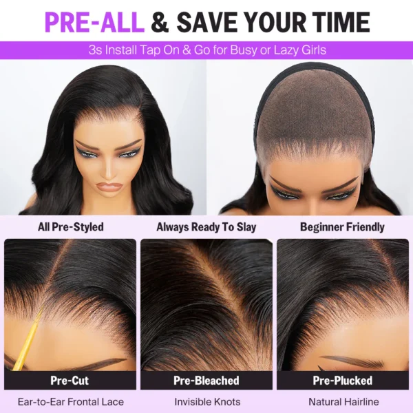 13x6 Glueless TRILL Body Wave With Drawstring Natural Black 100% Human Hair Wig