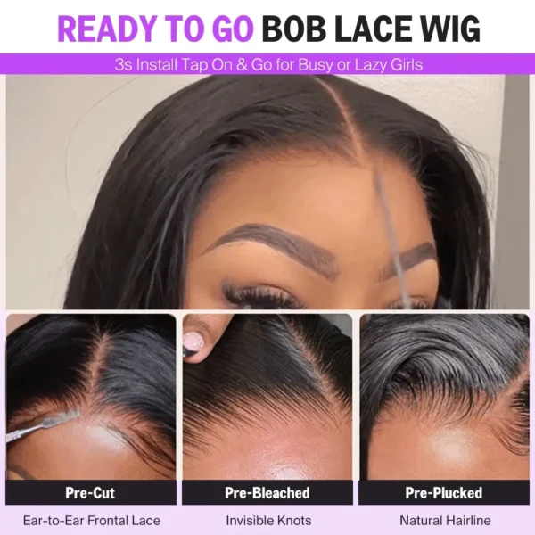 13x5 Pre-All TRILL Glueless Straight Bob Invisible Knots Natural Black Beginner Friendly
