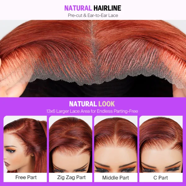 13x6 TRILL Reddish Brown Glueless Wigs Silky Straight With Drawstring 100% Human Hair Wig