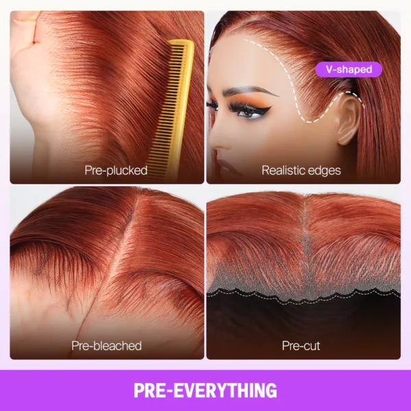 13x6 TRILL Reddish Brown Glueless Wigs Silky Straight With Drawstring 100% Human Hair Wig