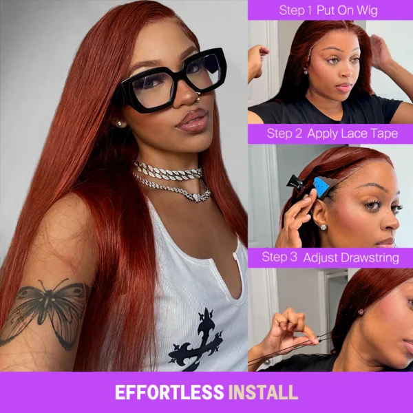13x6 TRILL Reddish Brown Glueless Wigs Silky Straight With Drawstring 100% Human Hair Wig