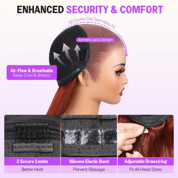 13x6 TRILL Reddish Brown Glueless Wigs Silky Straight With Drawstring 100% Human Hair Wig