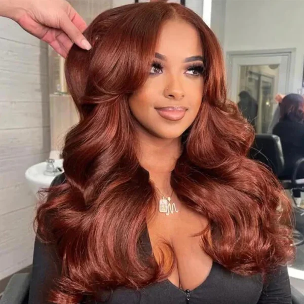 TRILL 13x4 Lace Frontal Reddish Brown Loose Body Wave Invisible Knots Natural Edges
