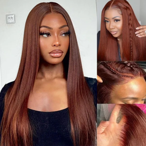 TRILL 13x4 Lace Frontal Reddish Brown Loose Body Wave Invisible Knots Natural Edges