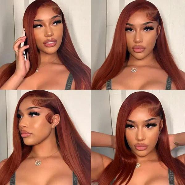 13x6 TRILL Reddish Brown Glueless Wigs Silky Straight With Drawstring 100% Human Hair Wig