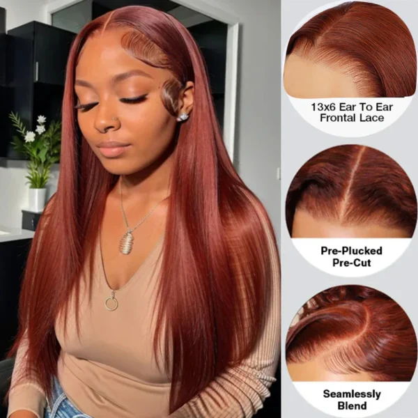 13x6 TRILL Reddish Brown Glueless Wigs Silky Straight With Drawstring 100% Human Hair Wig