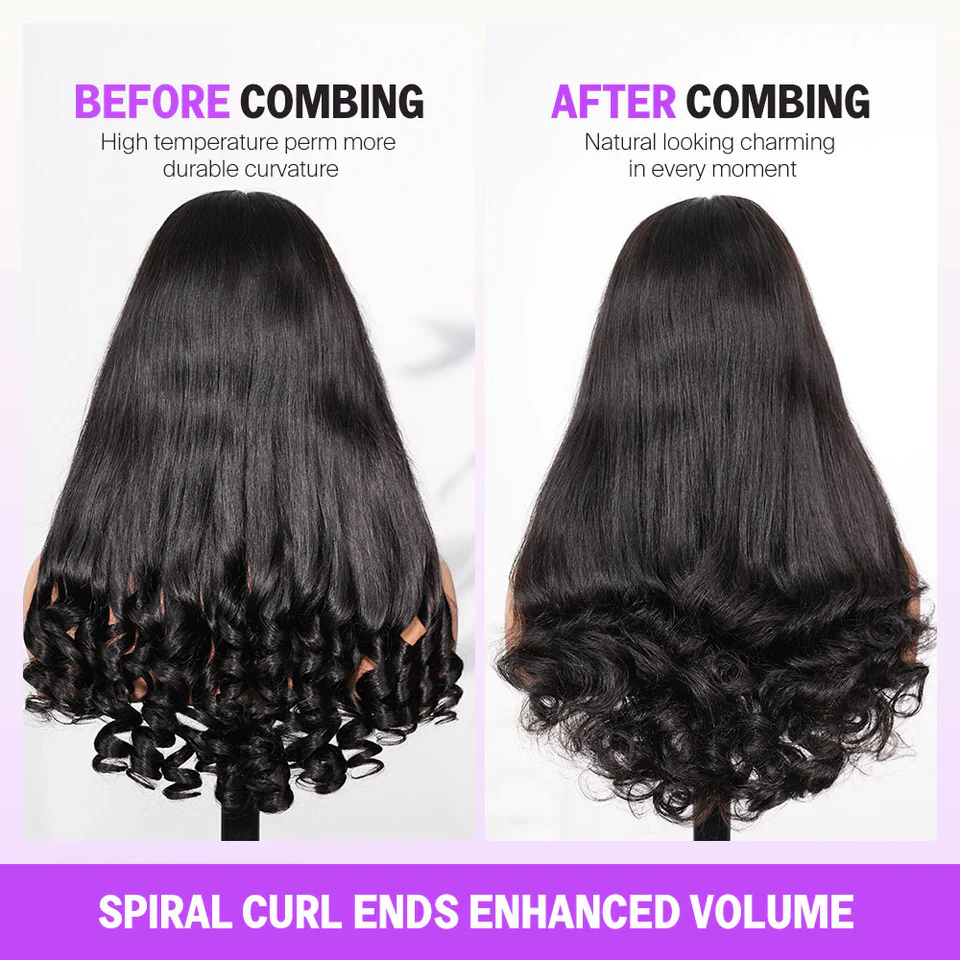 TRILL 13x6 Glueless Wig Straight Hair With Spiral Curly Ends With Drawstring Hold Curls Well - Image 2