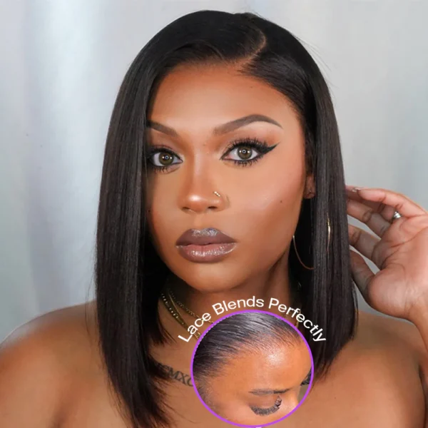 13x4 Lace Frontal Straight Bob Invisible TRILL Knots Natural Black Natural Hairline