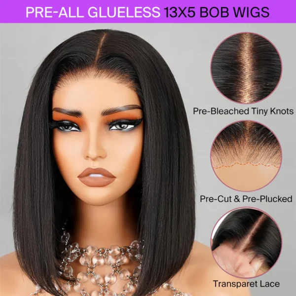 13x5 Pre-All TRILL Glueless Straight Bob Invisible Knots Natural Black Beginner Friendly
