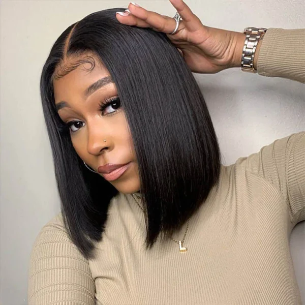 6 Inches Deep Part Wigs TRILL Straight Bob Natural Black 100% Human Hair Wig
