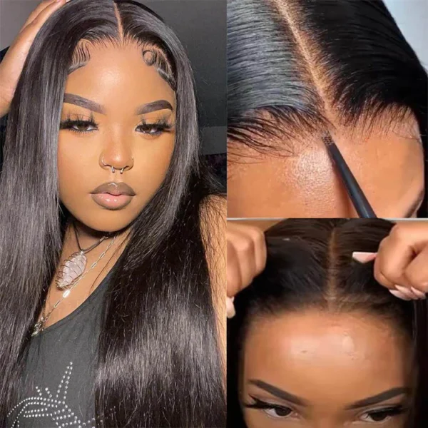6x5 Invisible Knots TRILL Glueless Straight Wigs Pre-cut Lace Natural Black Breathable Cap