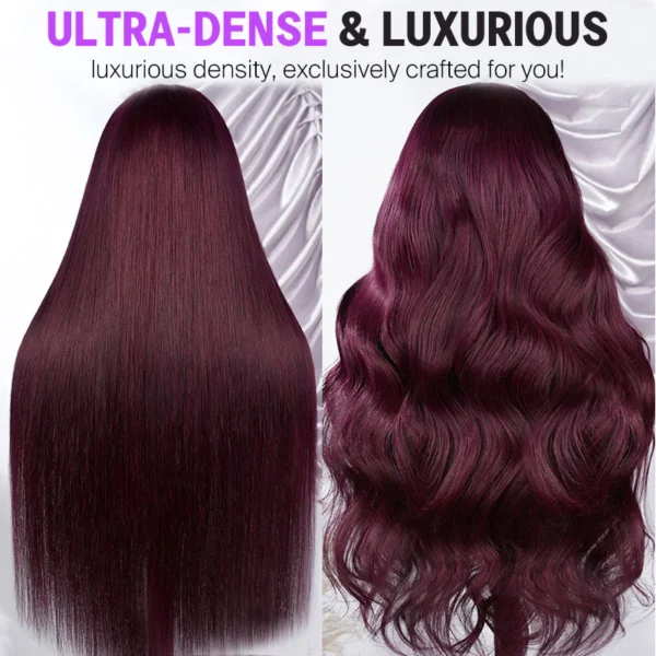 13x6 Dark Plum TRILL Glueless Wigs Body Wave With Drawstring 100% Human Hair Wig