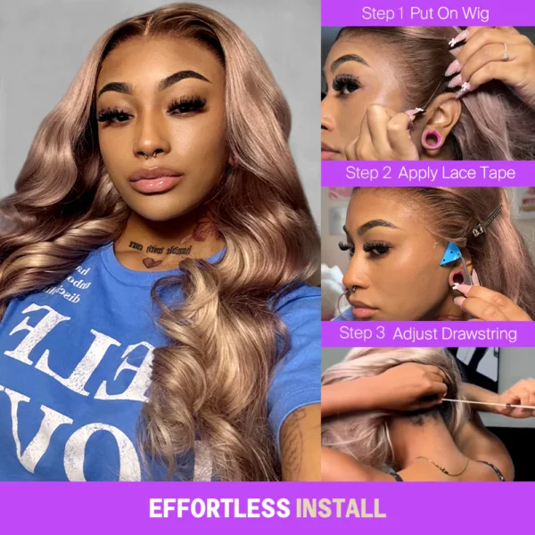 13x6 Ombre Strawberry Blonde Glueless Wigs Body Wave with Drawstring 100% Human Hair Wig