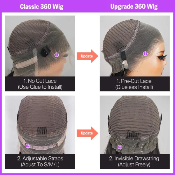 TRILL 360 Full Lace Glueless Body Wave Wigs Invisi Drawstring Natural Black Pre-cut Lace
