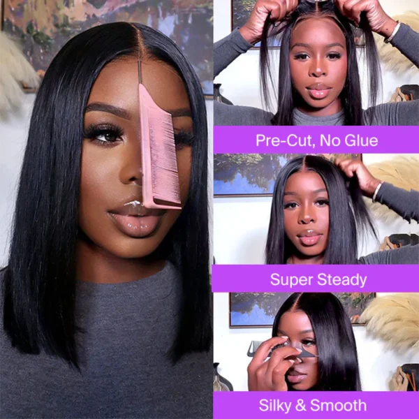 6x5 Invisible Knots TRILL Glueless Straight Wigs Pre-cut Lace Natural Black Breathable Cap