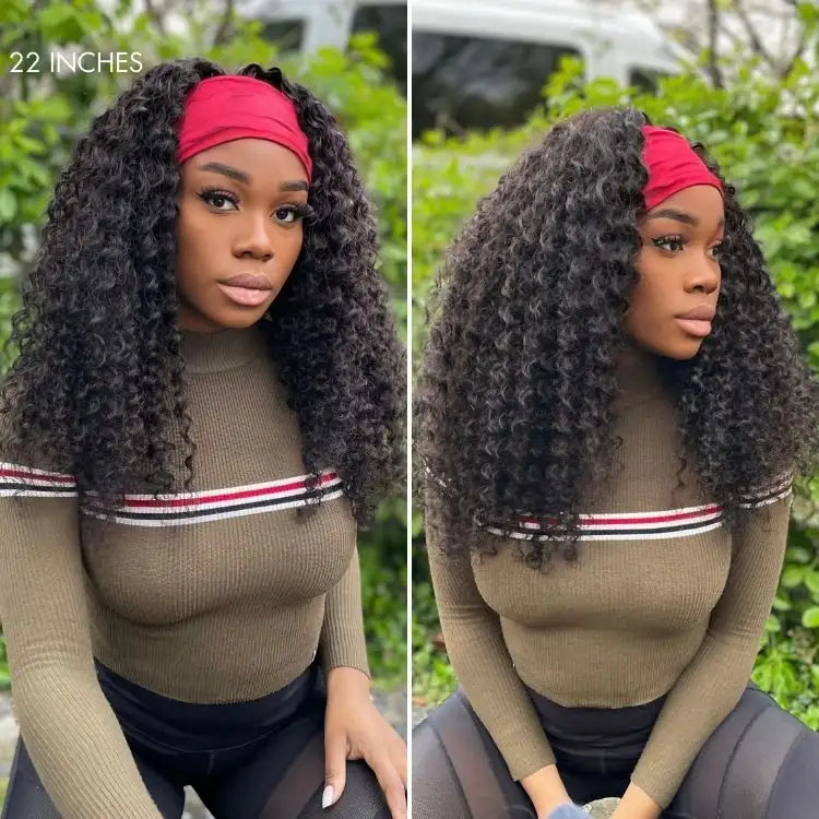 Black Deep Wave Headband Wig (Get Free Trendy Headbands) - Image 3