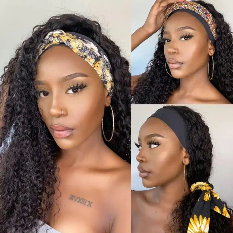 Black Deep Wave Headband Wig (Get Free Trendy Headbands) - Image 4