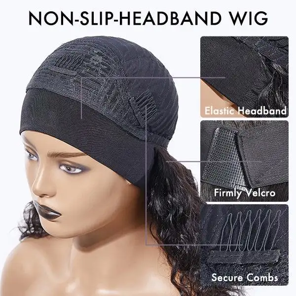 Black Deep Wave Headband Wig (Get Free Trendy Headbands) - Image 2