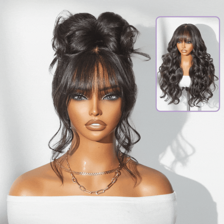 TRILL Wig 180% Density Loose Body Wave Glueless 7x6 Closure HD Lace Human Hair Wig with Bangs Pre-Cut Lace