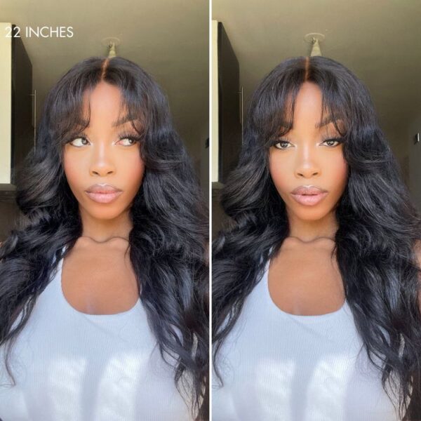 TRILL Wig 180% Density Loose Body Wave Glueless 7x6 Closure HD Lace Human Hair Wig with Bangs Pre-Cut Lace