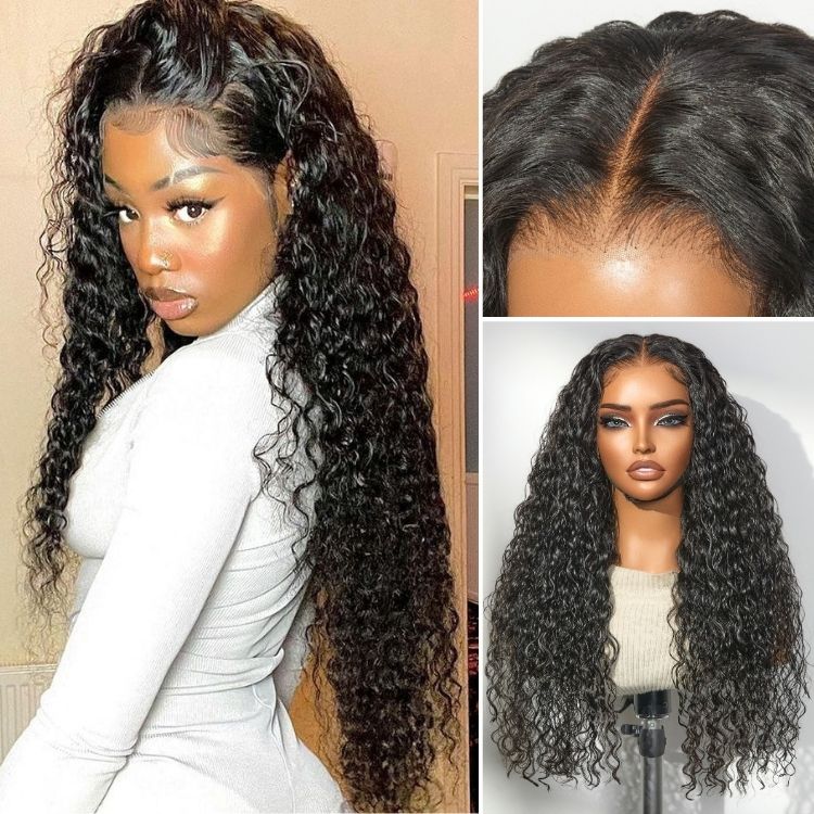 TRILL 180% / 250% Density Water Wave Glueless Flexi-Fit Drawstring 13x4 Frontal Lace Fluffy Curly Wig Pre-Cut Lace