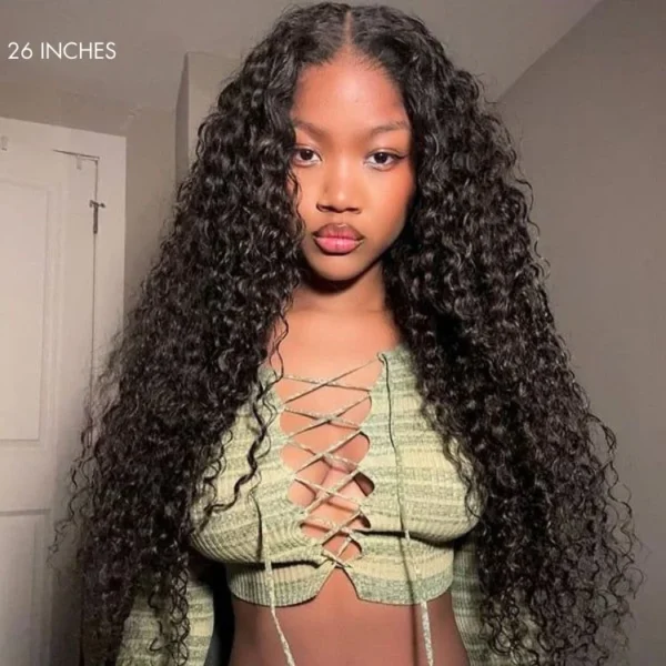 TRILL 180% / 250% Density Water Wave Glueless Flexi-Fit Drawstring 13x4 Frontal Lace Fluffy Curly Wig Pre-Cut Lace