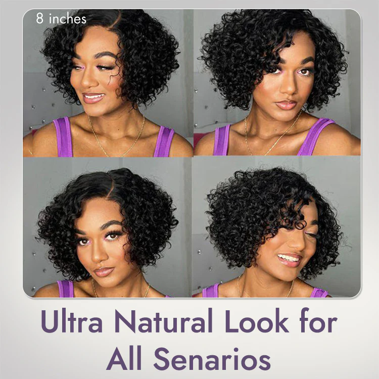 Trendy Short Cut Curly Minimalist HD Lace Glueless Side Part Wig 100% Human Hair - Image 4