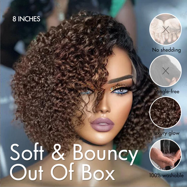 Trendy Short Cut Curly Minimalist HD Lace Glueless Side Part Wig 100% Human Hair - Image 6
