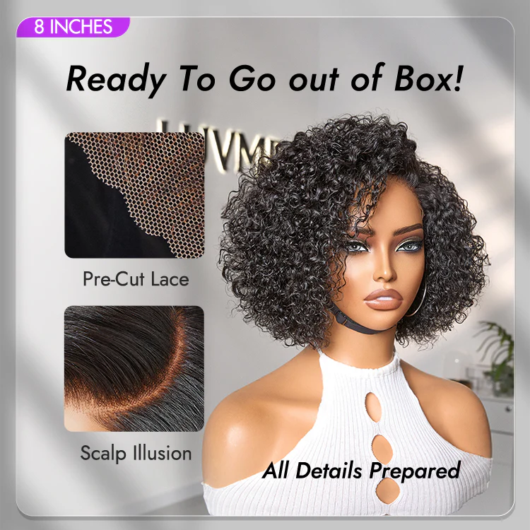 Trendy Short Cut Curly Minimalist HD Lace Glueless Side Part Wig 100% Human Hair - Image 3