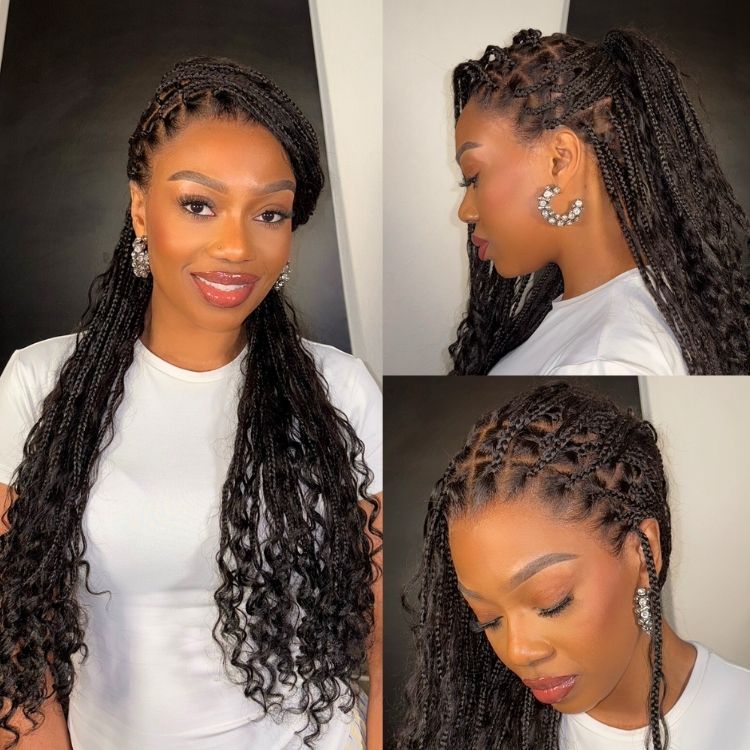 Light Weight Flexi-Fit Invisi Drawstring Cap Full Lace Knotless Boho Curls Braided Long Wig Super Natural Scalp - Image 4