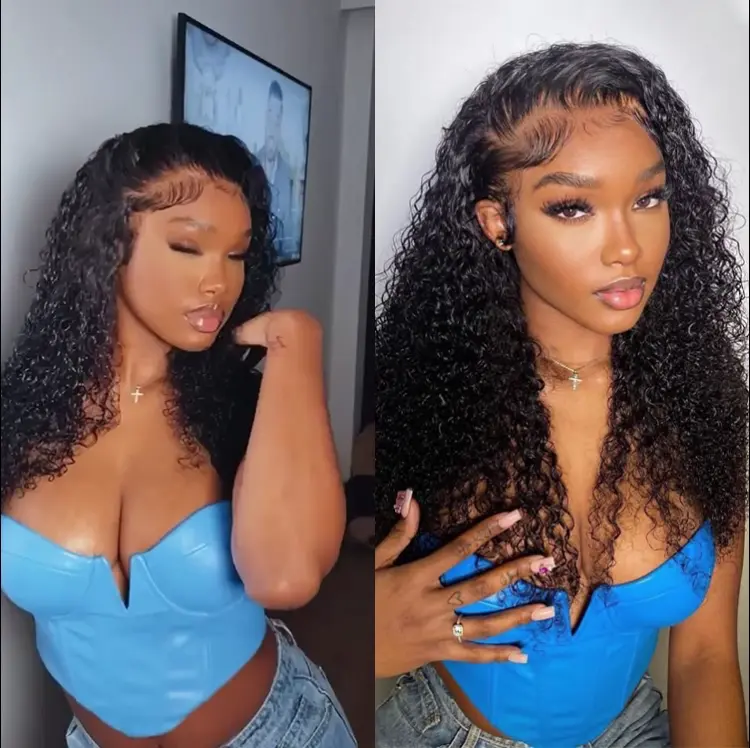 TRILL 180% / 250% Density Water Wave Glueless Flexi-Fit Drawstring 13x4 Frontal Lace Fluffy Curly Wig Pre-Cut Lace - Image 4