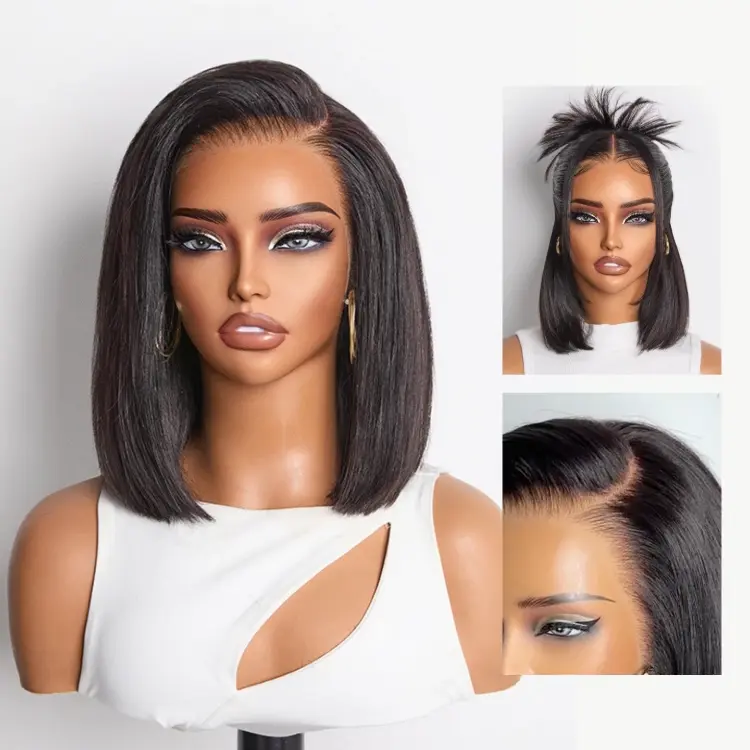 TRILL Wigs | Super Natural Hairline Silky Blunt Cut Bob Glueless 13x4 Frontal Lace Human Hair Short Wig Pre-Cut Lace - Image 5