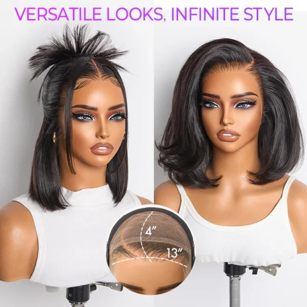 TRILL Wigs | Super Natural Hairline Silky Blunt Cut Bob Glueless 13x4 Frontal Lace Human Hair Short Wig Pre-Cut Lace