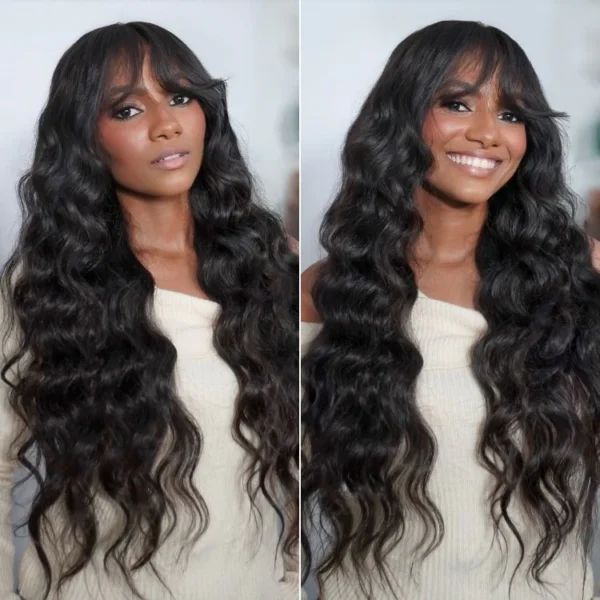 TRILL Wig 180% Density Loose Body Wave Glueless 7x6 Closure HD Lace Human Hair Wig with Bangs Pre-Cut Lace
