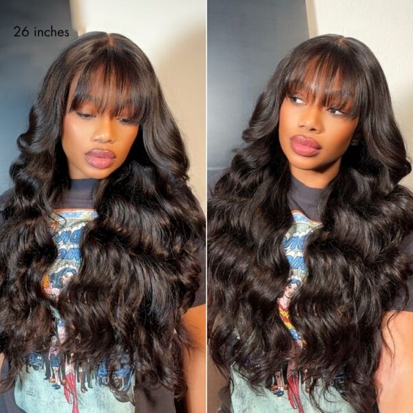 TRILL Wig 180% Density Loose Body Wave Glueless 7x6 Closure HD Lace Human Hair Wig with Bangs Pre-Cut Lace