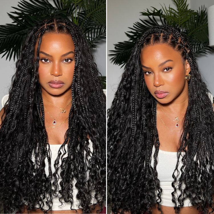 Light Weight Flexi-Fit Invisi Drawstring Cap Full Lace Knotless Boho Curls Braided Long Wig Super Natural Scalp - Image 5