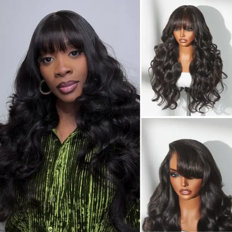 TRILL Wig 180% Density Loose Body Wave Glueless 7x6 Closure HD Lace Human Hair Wig with Bangs Pre-Cut Lace - Image 4