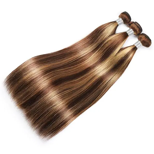 Highlight Honey Blonde Straight Hair Human Hair Weave 3/4 Bundles P4/27 Color - Image 2