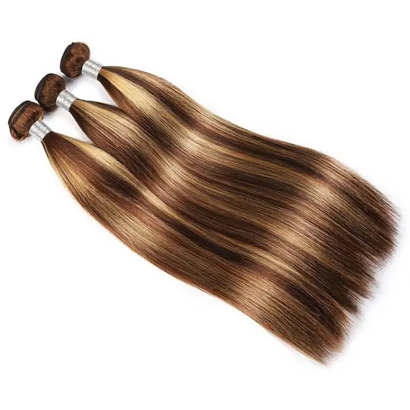 Highlight Honey Blonde Straight Hair Human Hair Weave 3/4 Bundles P4/27 Color - Image 3