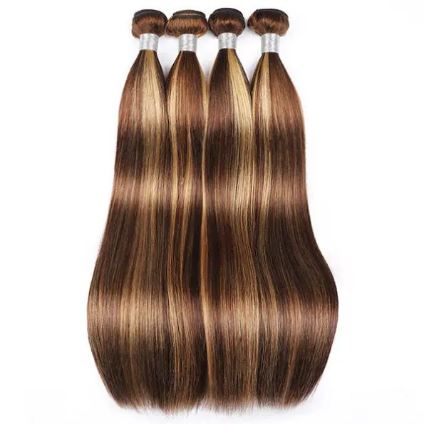 Highlight Honey Blonde Straight Hair Human Hair Weave 3/4 Bundles P4/27 Color - Image 5