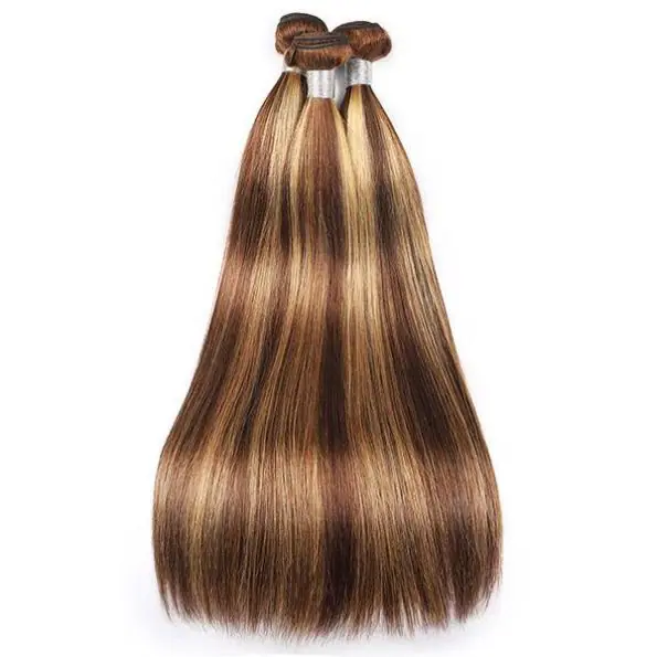 Highlight Honey Blonde Straight Hair Human Hair Weave 3/4 Bundles P4/27 Color - Image 4