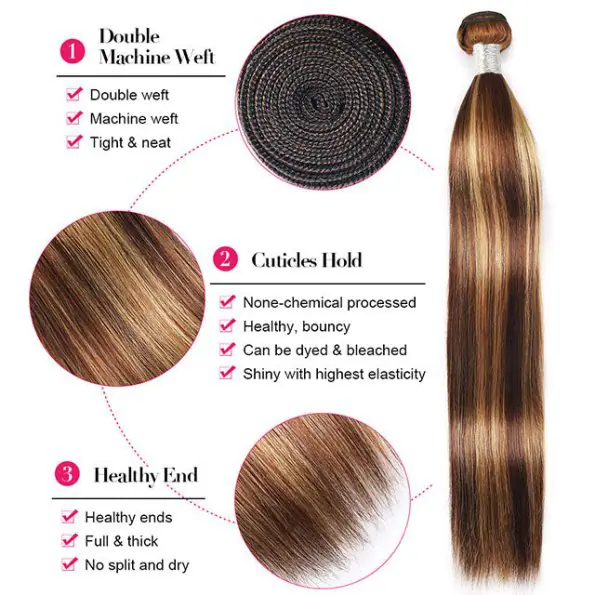 Highlight Honey Blonde Straight Hair Human Hair Weave 3/4 Bundles P4/27 Color - Image 6