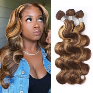 Highlight Honey Blonde Body Wave Human Hair Weave 3/4 Bundles P4/27 Color